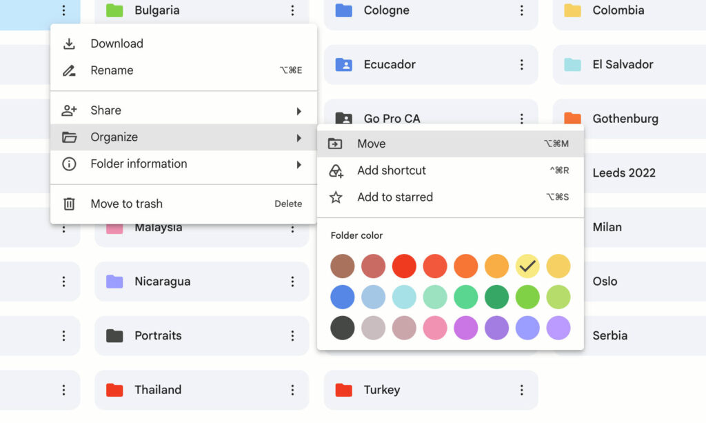 google drive color coding tab
