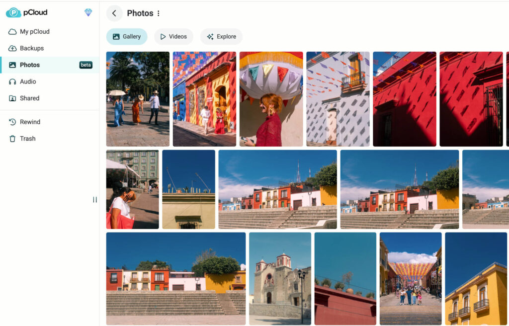 pcloud web app user interface showing images in the Photos tab