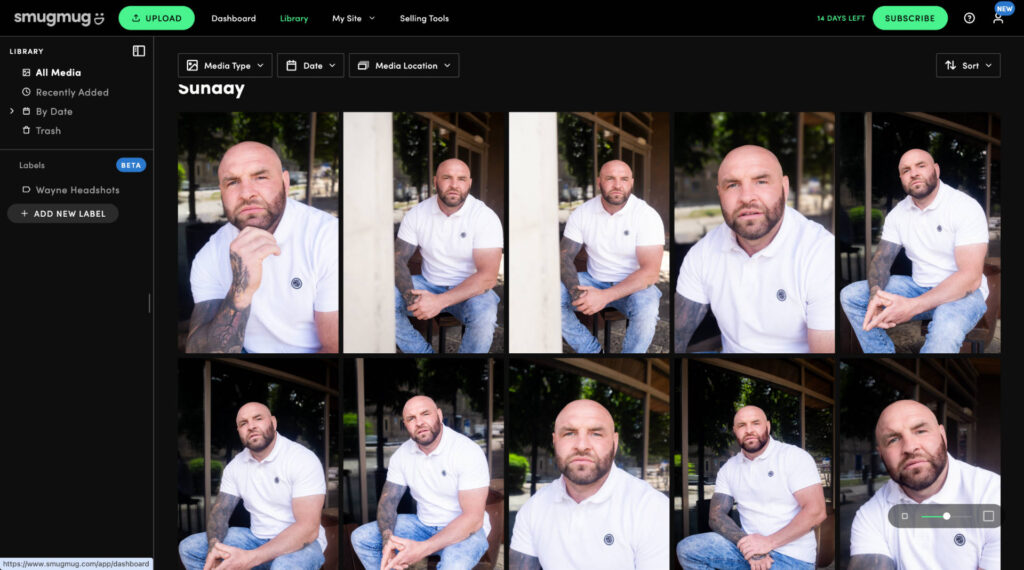 a screenshot of SmugMug's main user interface