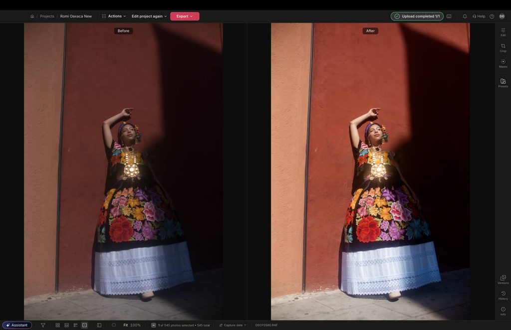 a side by side before and after image of edits performed in imagen photo editing software