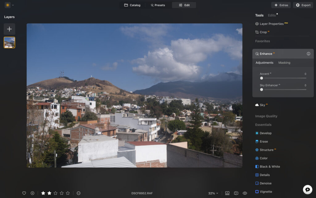 my original raw file in Luminar Neo