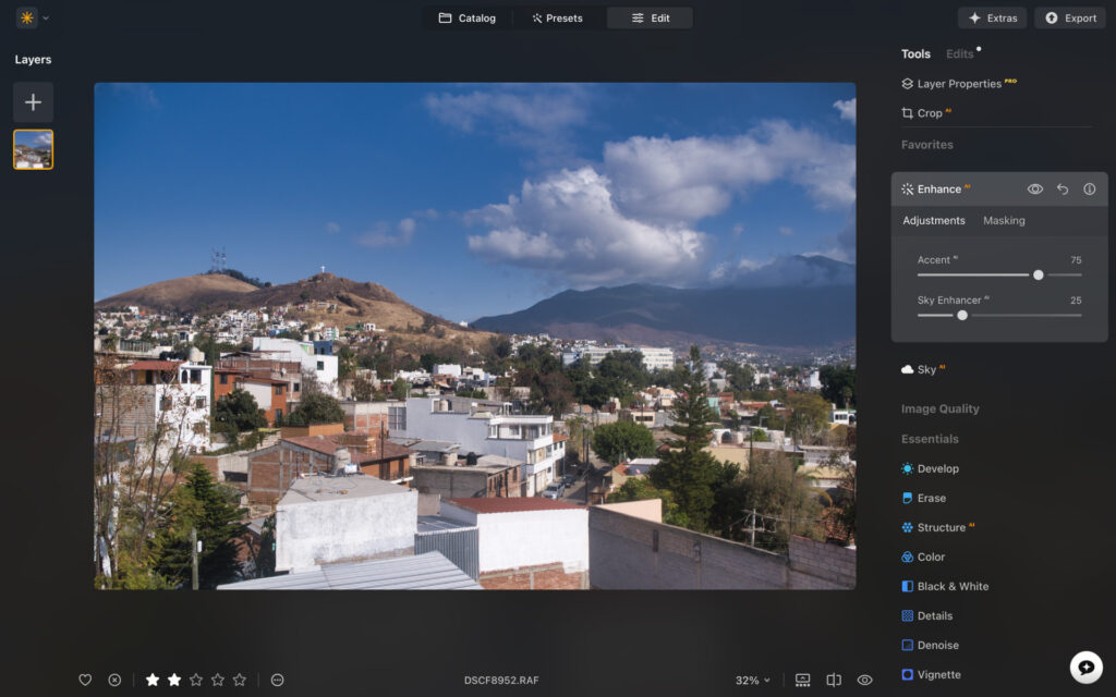 sky enhancement tool in luminar neo