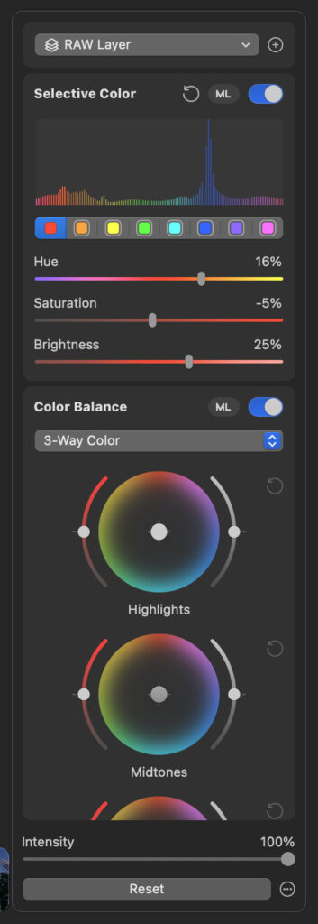 photomator editing panel