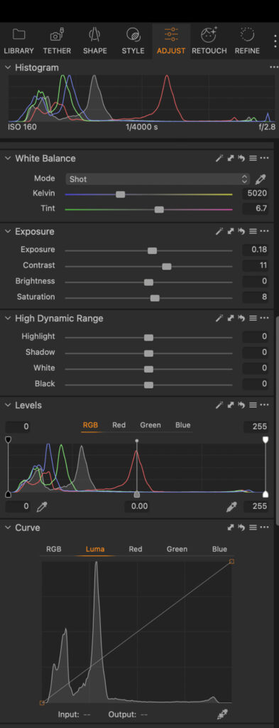 capture one editing tab