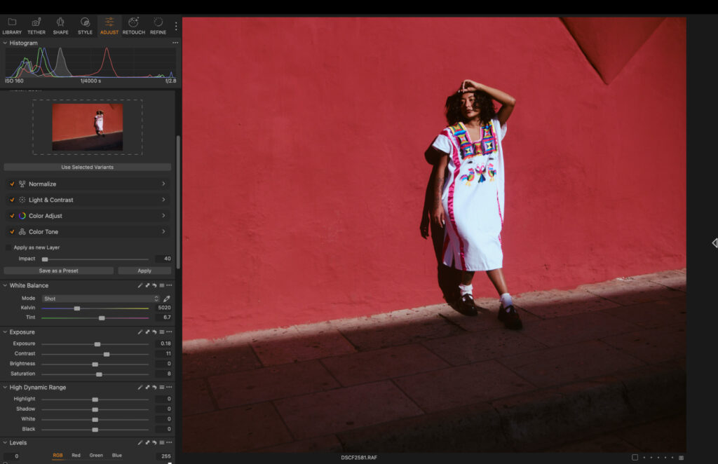 capture one user interface