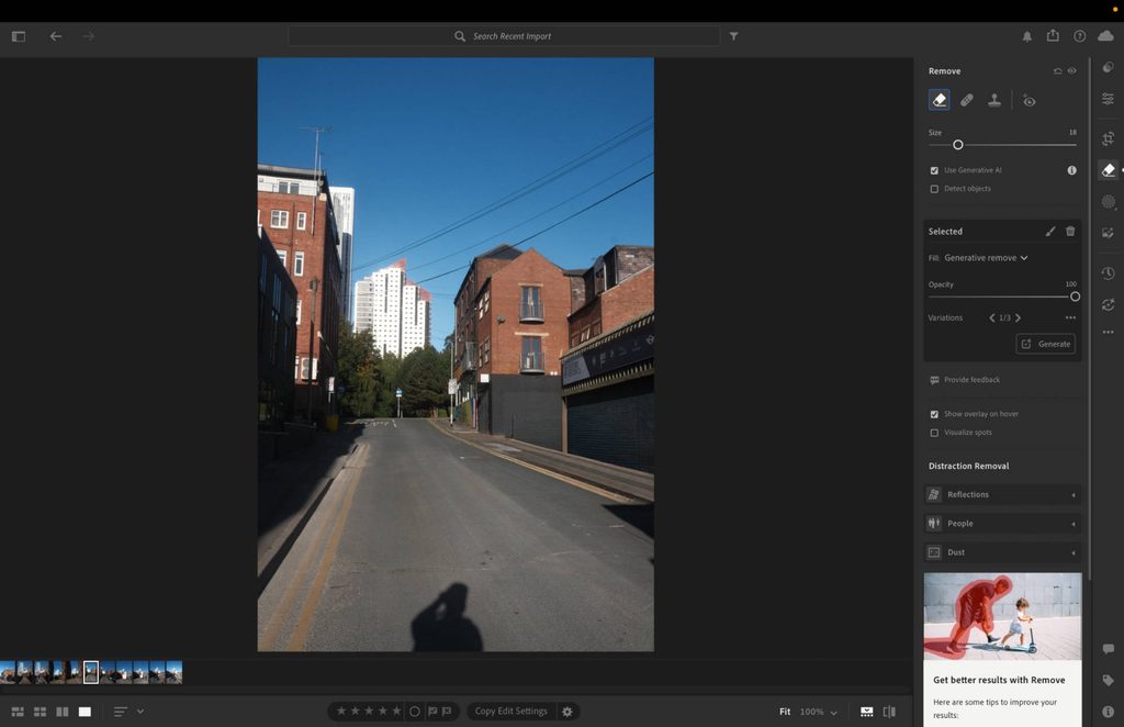 an example of object removal for a car in lightroom