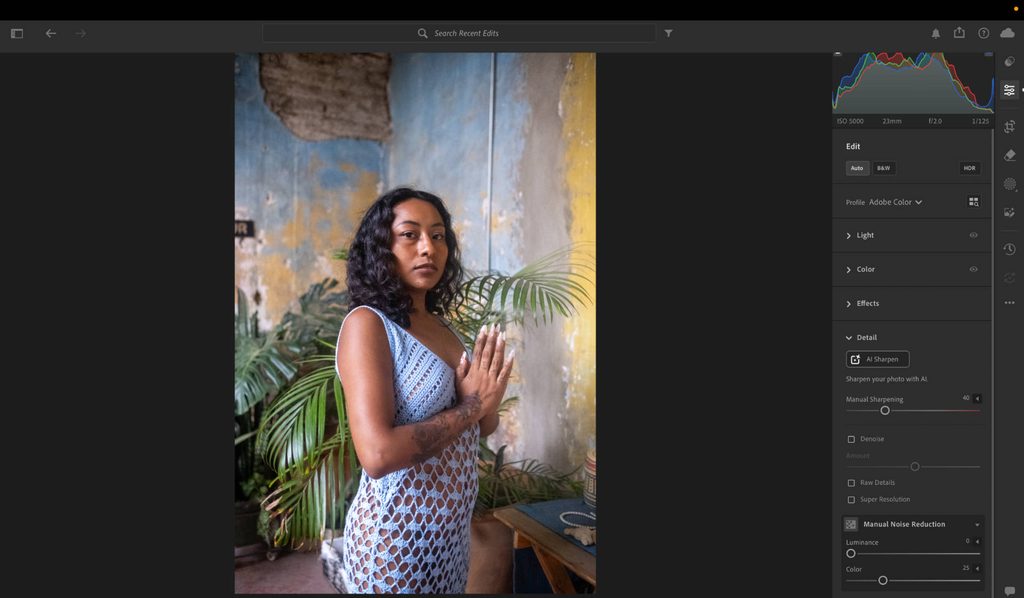 an example of the auto enhance tool in lightroom