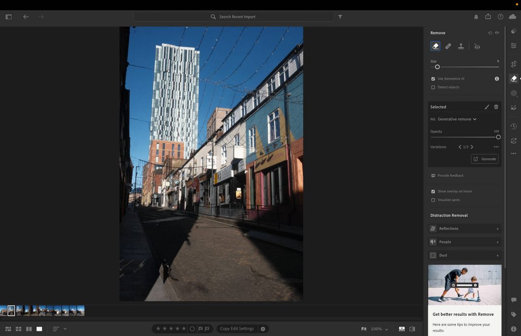 an example of object removal for small objects in lightroom