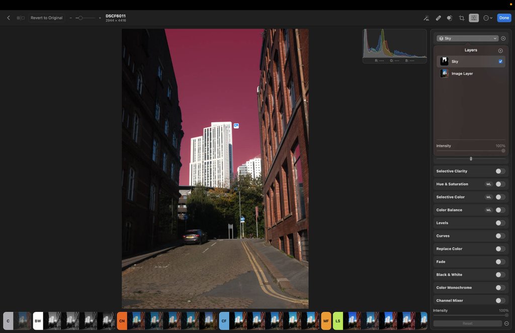 sky masking example in photomator